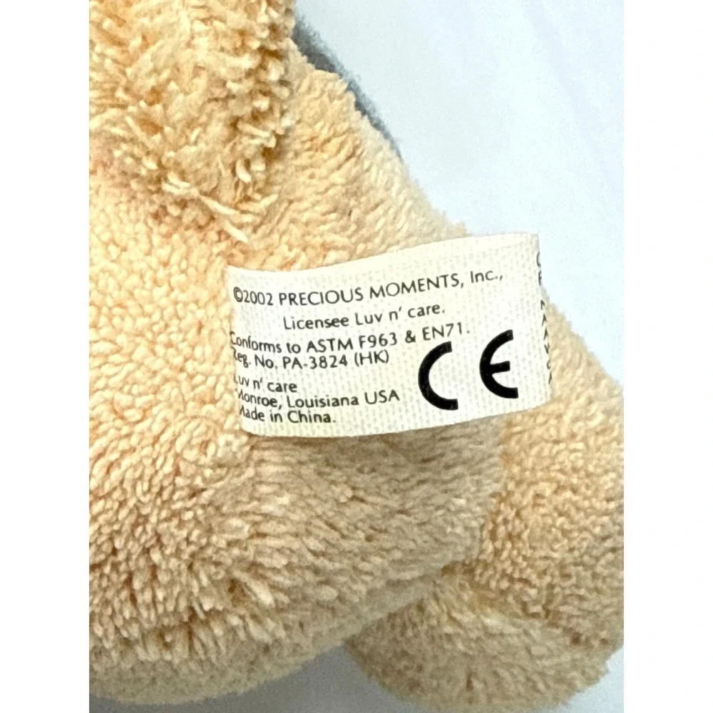 Precious Moments Luv n care Plush Teddy Bear Tan Blue Shirt 2002 Vintage Toy